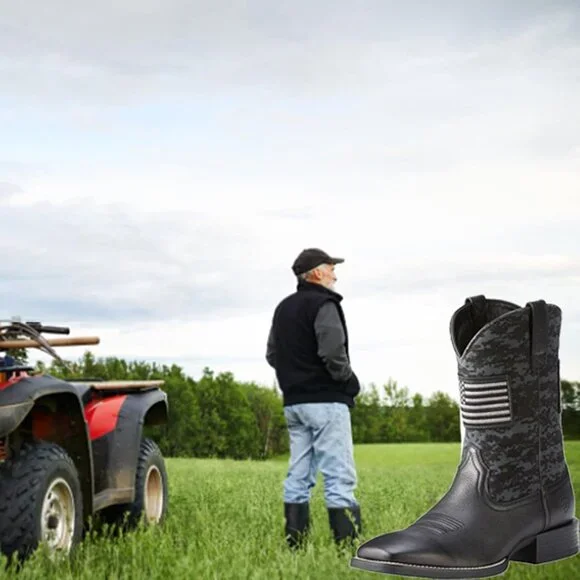 Women's Black Cowboy Boots Slip Resistant Work Boots Chunky Heel Western Boot - Picture 4 of 6